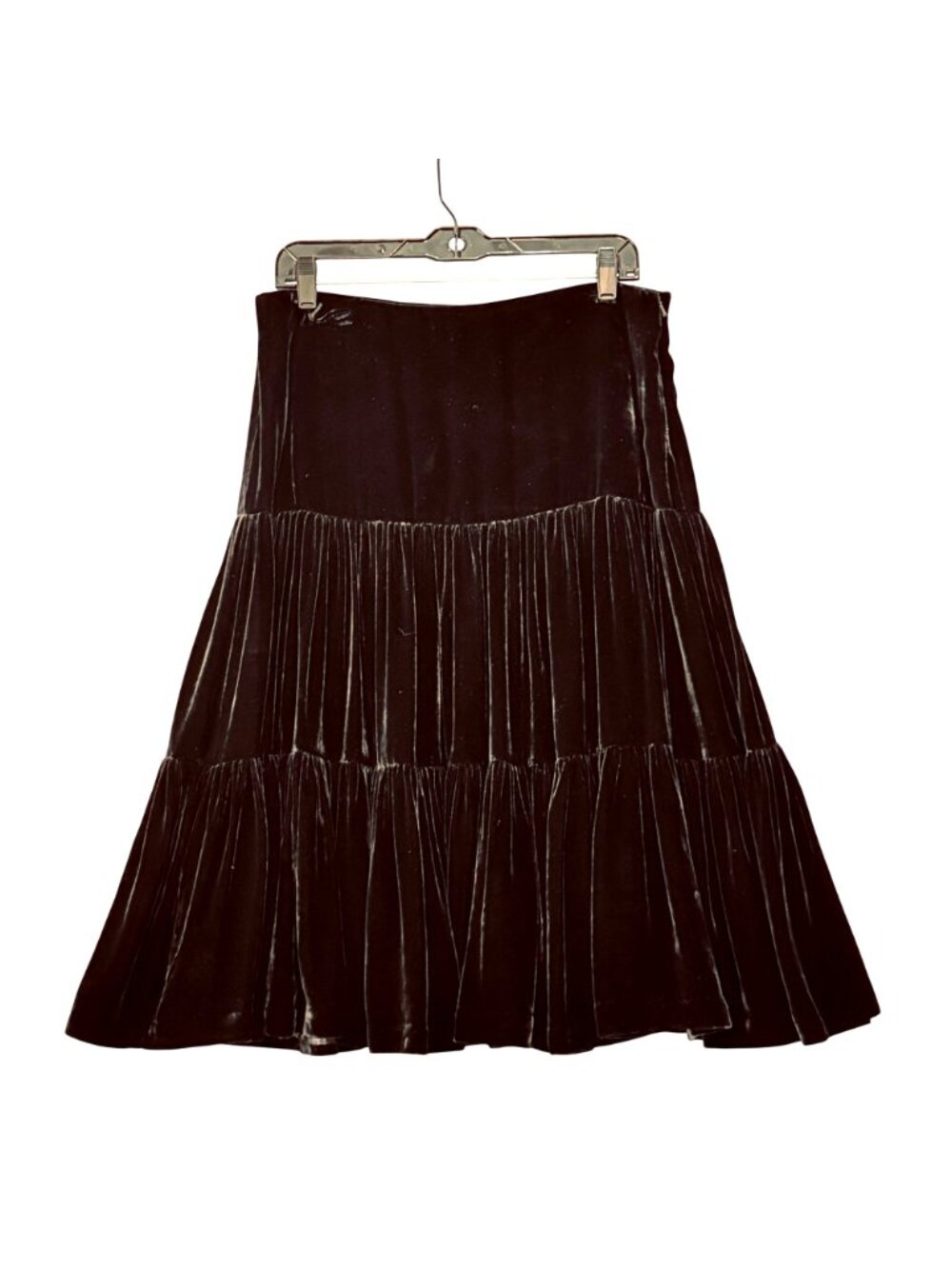 Boho Western Black Velvet Tiered Midi Skirt Size 6 by Michael Kors Side Zip - Picture 2 of 10